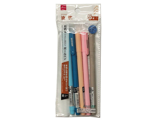 Daiso Ultra Lightweight Ballpoint Pen -Pastel Color Body - Black Ink - 5 pcs.- FrontPackage