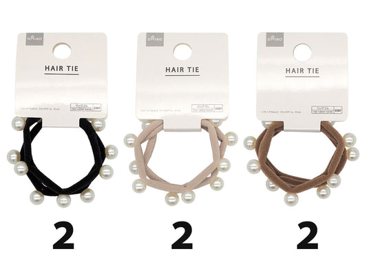 Daiso Soft hair tie set Fake pearl Slim FrontPackage