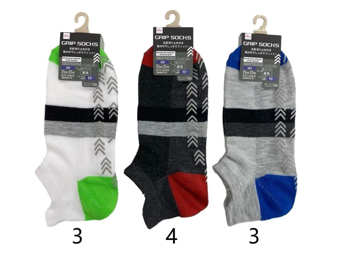 Daiso Mens short socks -Instep mesh - non-slip - back guard- FrontPackage
