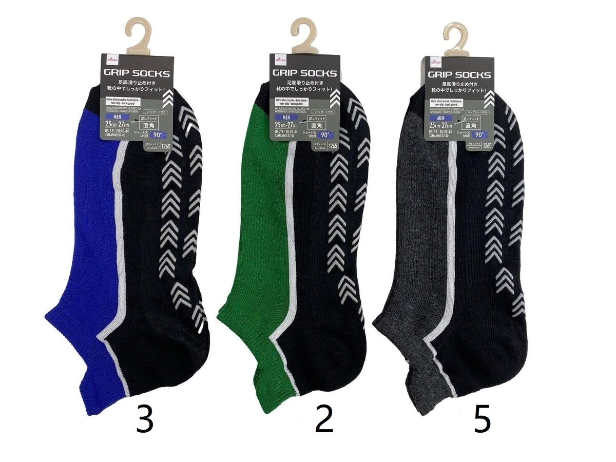 Daiso Mens short socks -Sole black - non-slip - back guard- FrontPackage