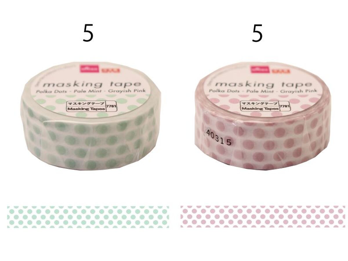 Daiso Masking Tape -Polka Dots - Pale Mint - Grayish Pink- FrontPackage