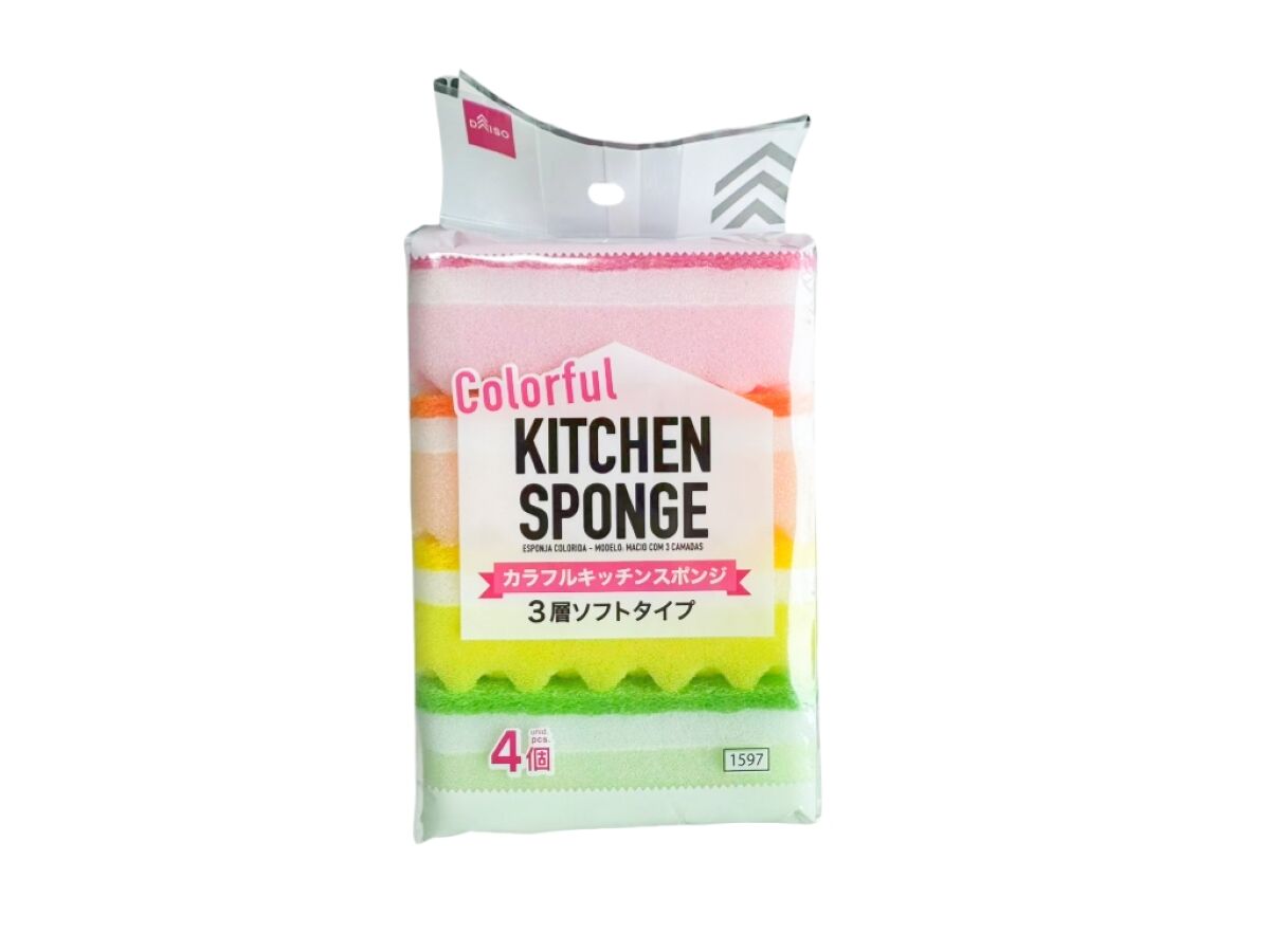 Daiso Colorful Kitchen Sponge -3 Layered Soft Type - 4 pcs.- FrontPackage