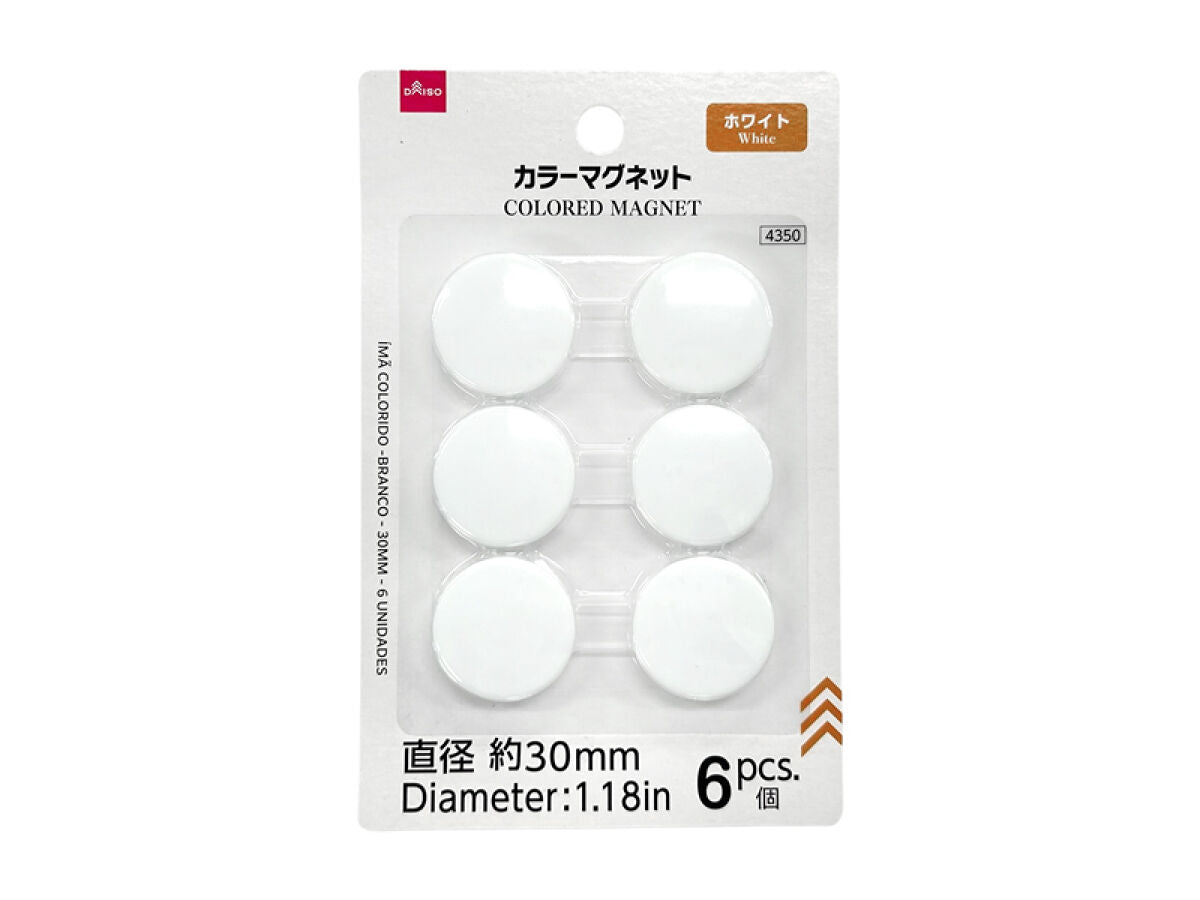 Daiso Colored Magnet - White - 6 pcs.- FrontPackage