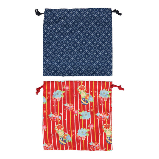 Daiso Square Drawstring Bag - Kimono Pattern - FrontPackage