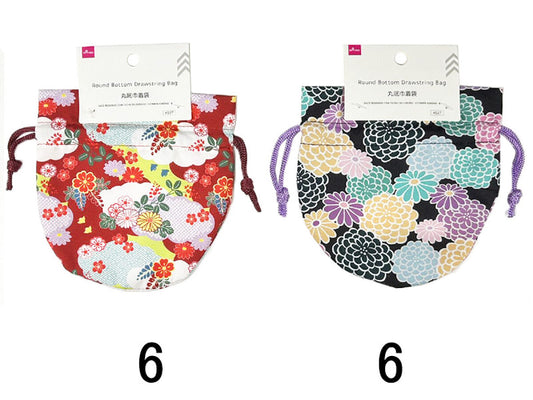 Daiso Round Bottom Drawstring Bag - Kimono Pattern B - FrontPackage