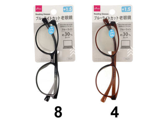 Daiso BLC Reading Glasses -Plus1.5 - Reduces Blue Light by 30pct- FrontPackage