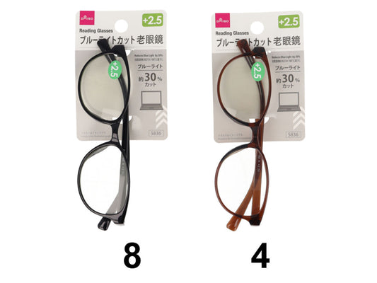 Daiso BLC Reading Glasses -Plus2.5 - Reduces Blue Light by 30pct- FrontPackage