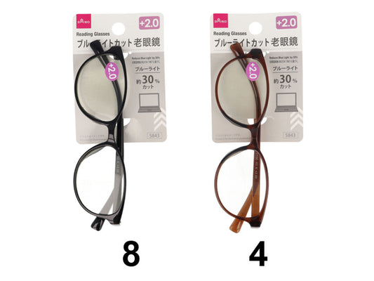 Daiso BLC Reading Glasses -Plus2.0 - Reduces Blue Light by 30pct- FrontPackage