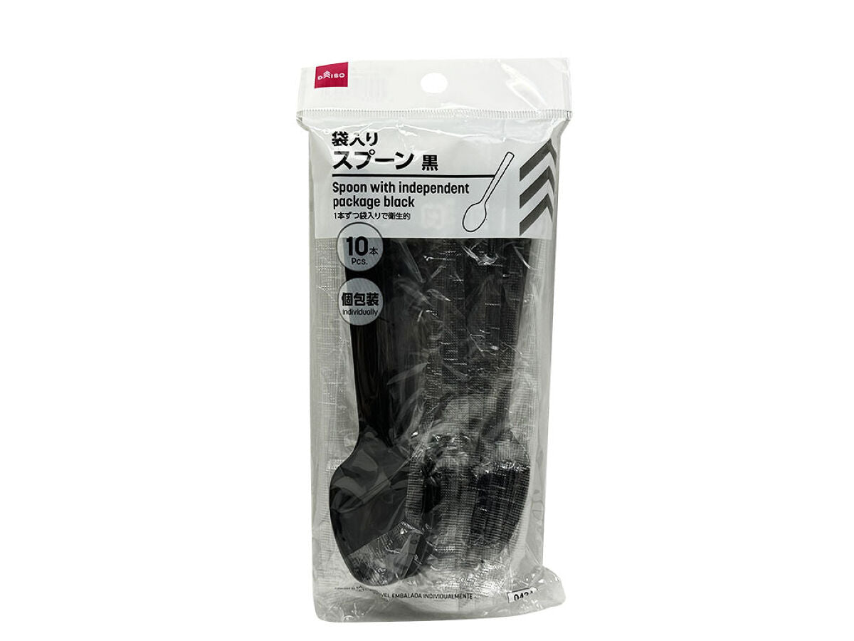 Daiso Spoon with independent package black 10pcs FrontPackage