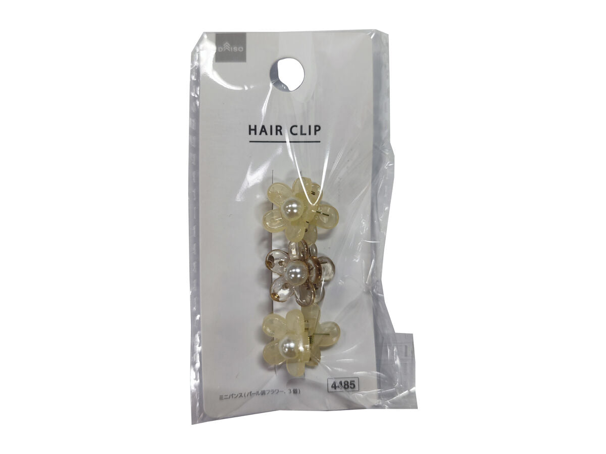 Daiso Mini Hair Clip -Imitation Pearl Flower - 3 pcs.- FrontPackage