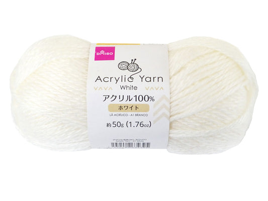 Daiso Acrylic Yarn - A1 - White - FrontPackage