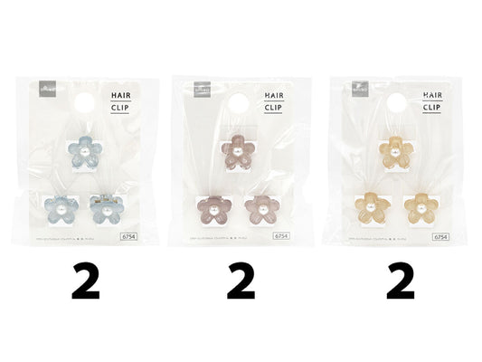 Daiso Flower mini Claw clip set Fake pearl, blue, brown, Beige FrontPackage