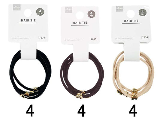 Daiso Hair Rubber - 4pcs Set Metal Heart - FrontPackage