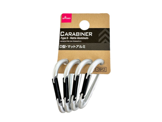 Daiso Carabiner -Type D - 4pcs - Matte Aluminum- FrontPackage