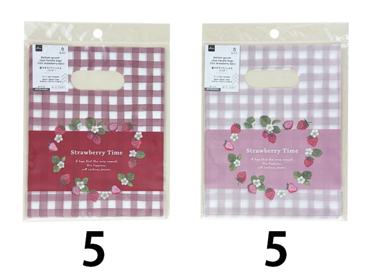 Daiso Bottom gusset clear handle bags -CGV strawberry 6pcs- FrontPackage