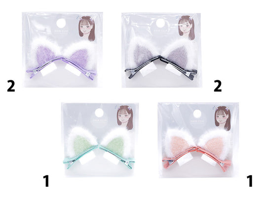 Daiso Cat ears Hair clip Stand Purple Gray Orange Green FrontPackage