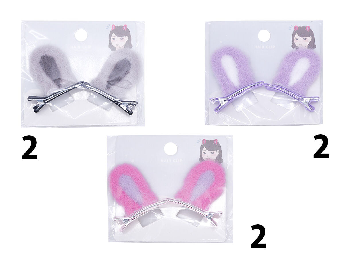 Daiso Rabbit ear hair clip Stand Black Pink Purple FrontPackage