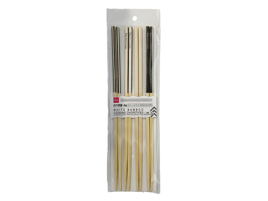 Daiso White Bamboo Cooking Chopsticks -4 pairs - Monochrome Striped- FrontPackage