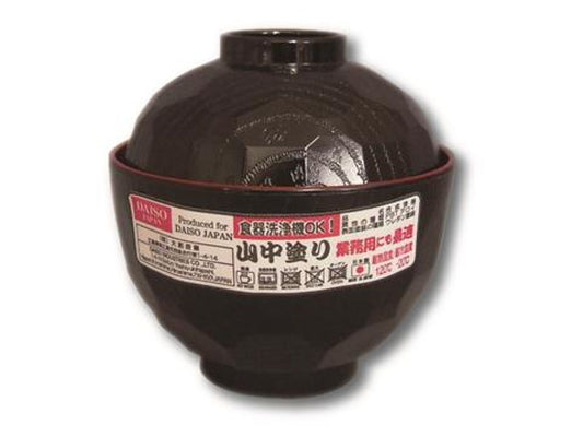 Daiso Yamanaka-Nuri Soup Bowl with Lid -Outside Black / Inside Vermilion - Tortoise Shell Pattern- FrontPackage