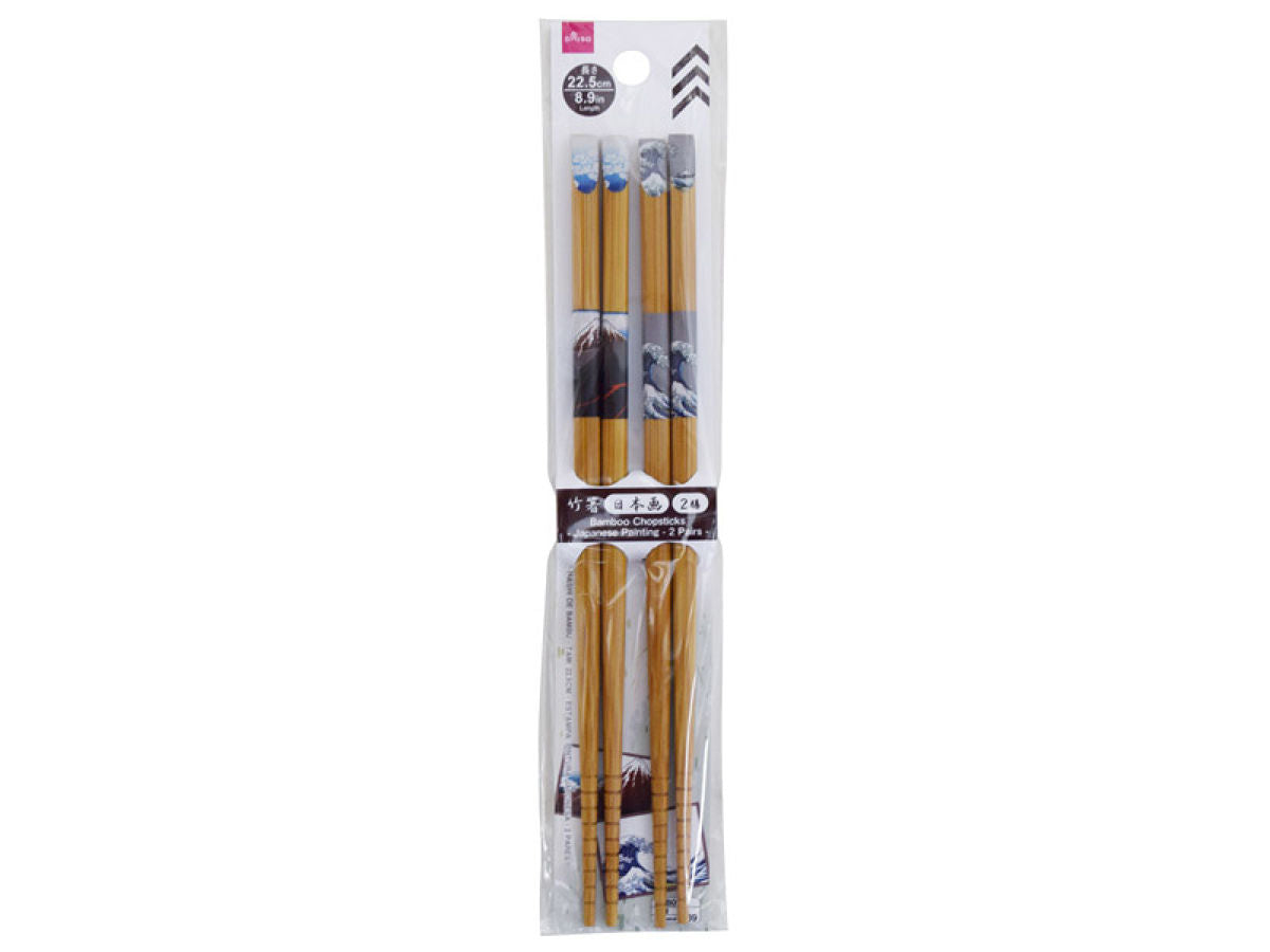 Daiso Bamboo Chopsticks -Japanese Painting - 2 Pairs- FrontPackage