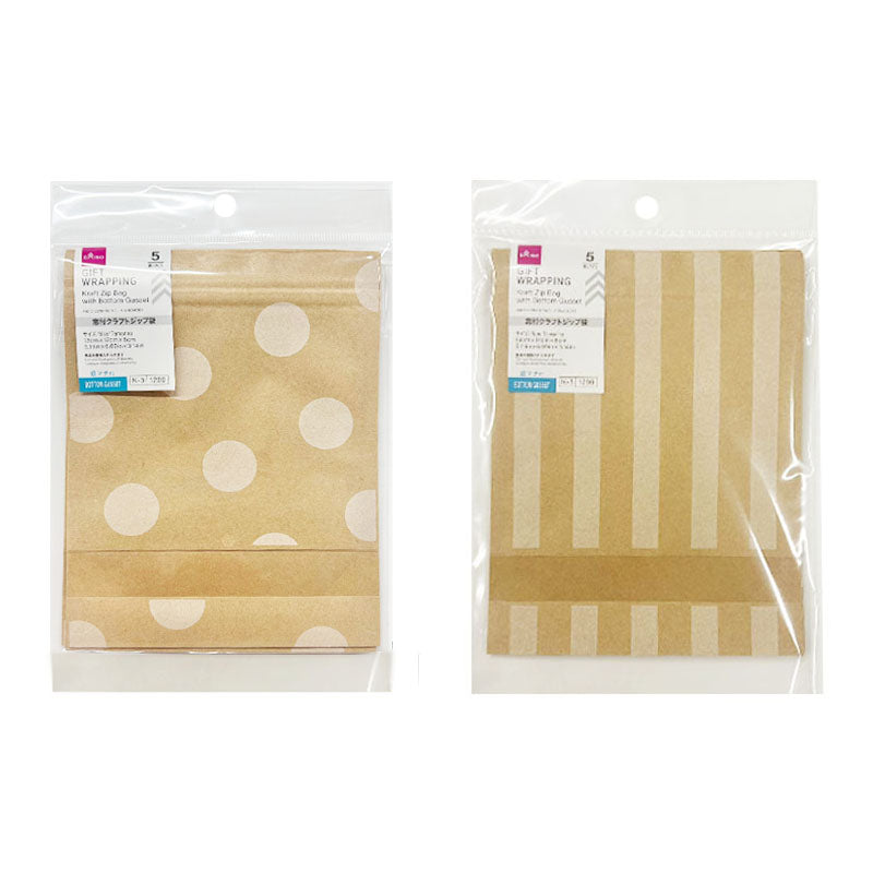 Daiso Kraft Zip Bag with Bottom Gusset - Pattern - 5 pcs. - FrontPackage