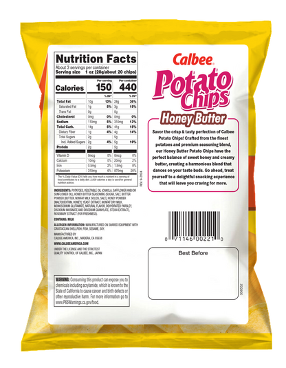 Calbee Potato Chips Honey Butter Back package