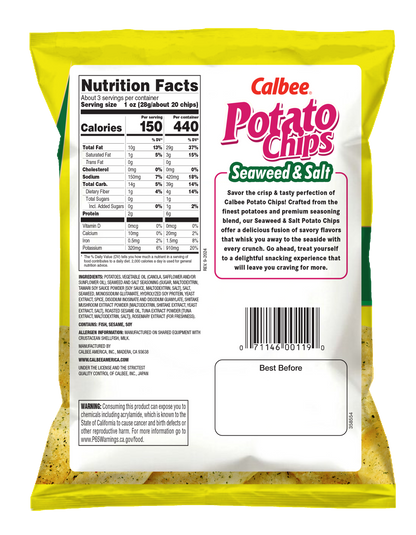 Calbee Potato Chips Seaweed & Salt back package