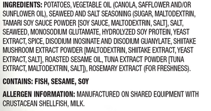 Calbee Potato Chips Seaweed & Salt Ingredients
