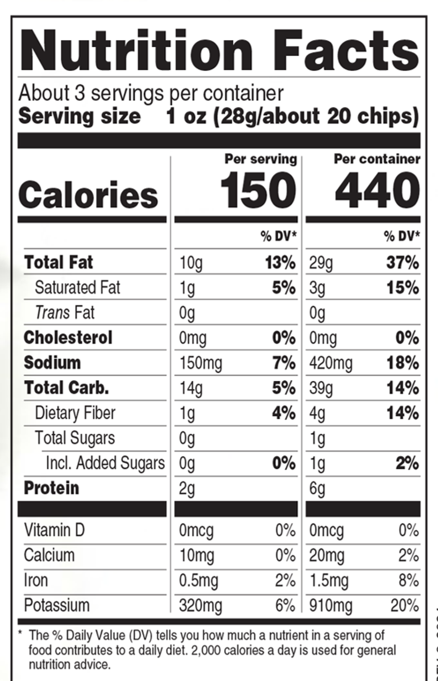 Calbee Potato Chips Seaweed & Salt NutritionFacts