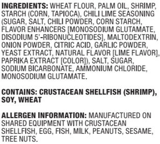 Calbee Shrimp Chips Chili Lime Ingredients