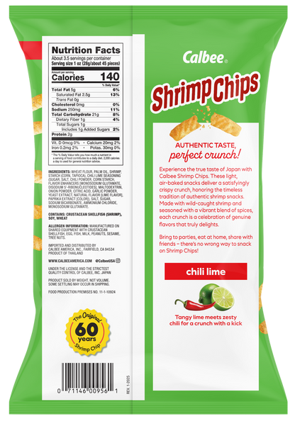 Calbee Shrimp Chips Chili Lime Back package