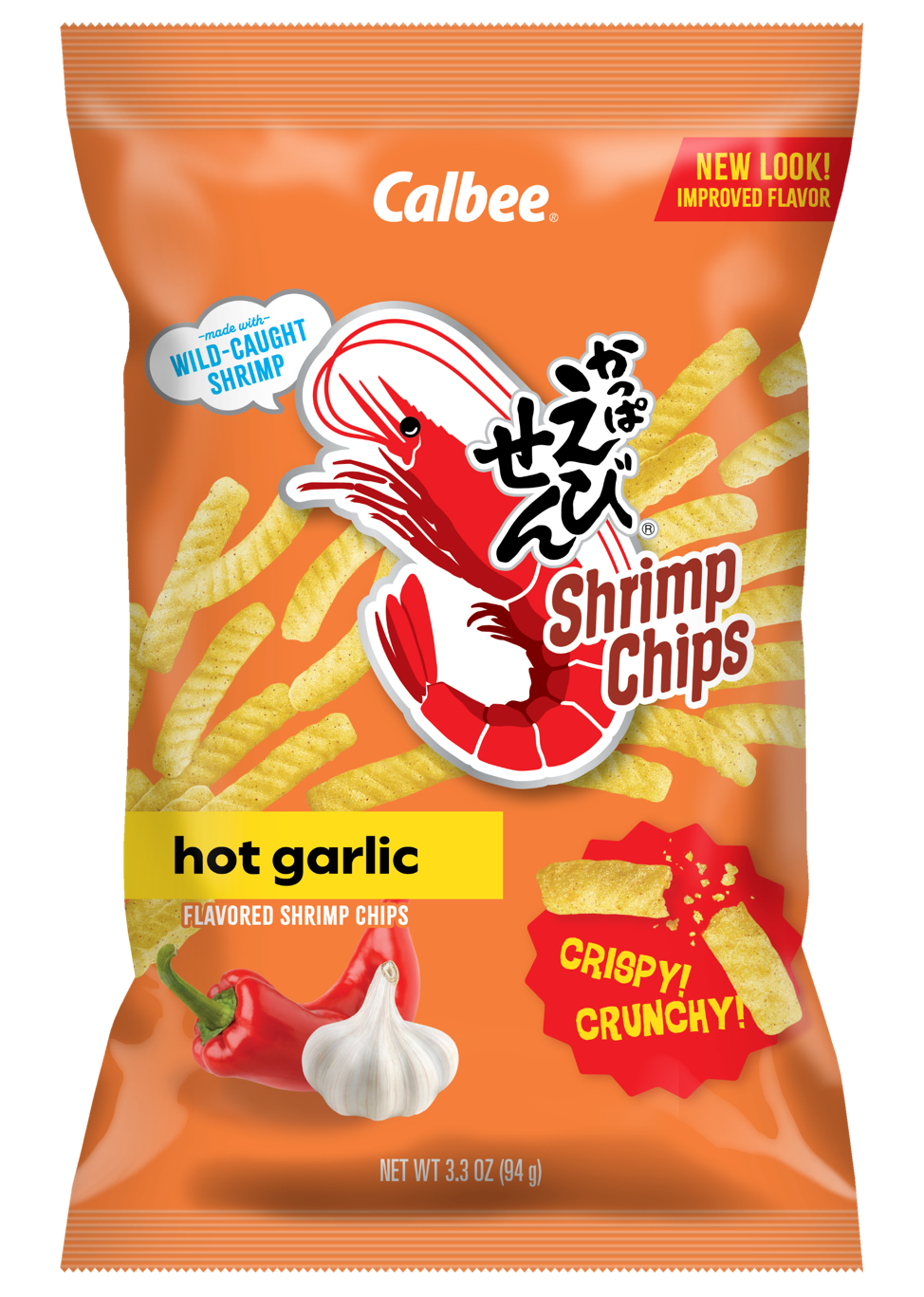 Calbee Shrimp Chips Hot Garlic Front Package