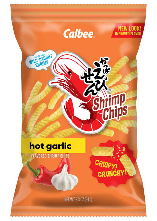Calbee Shrimp Chips Hot Garlic Front Package