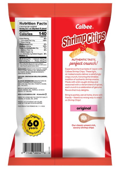 Calbee Shrimp Chips Original Back package