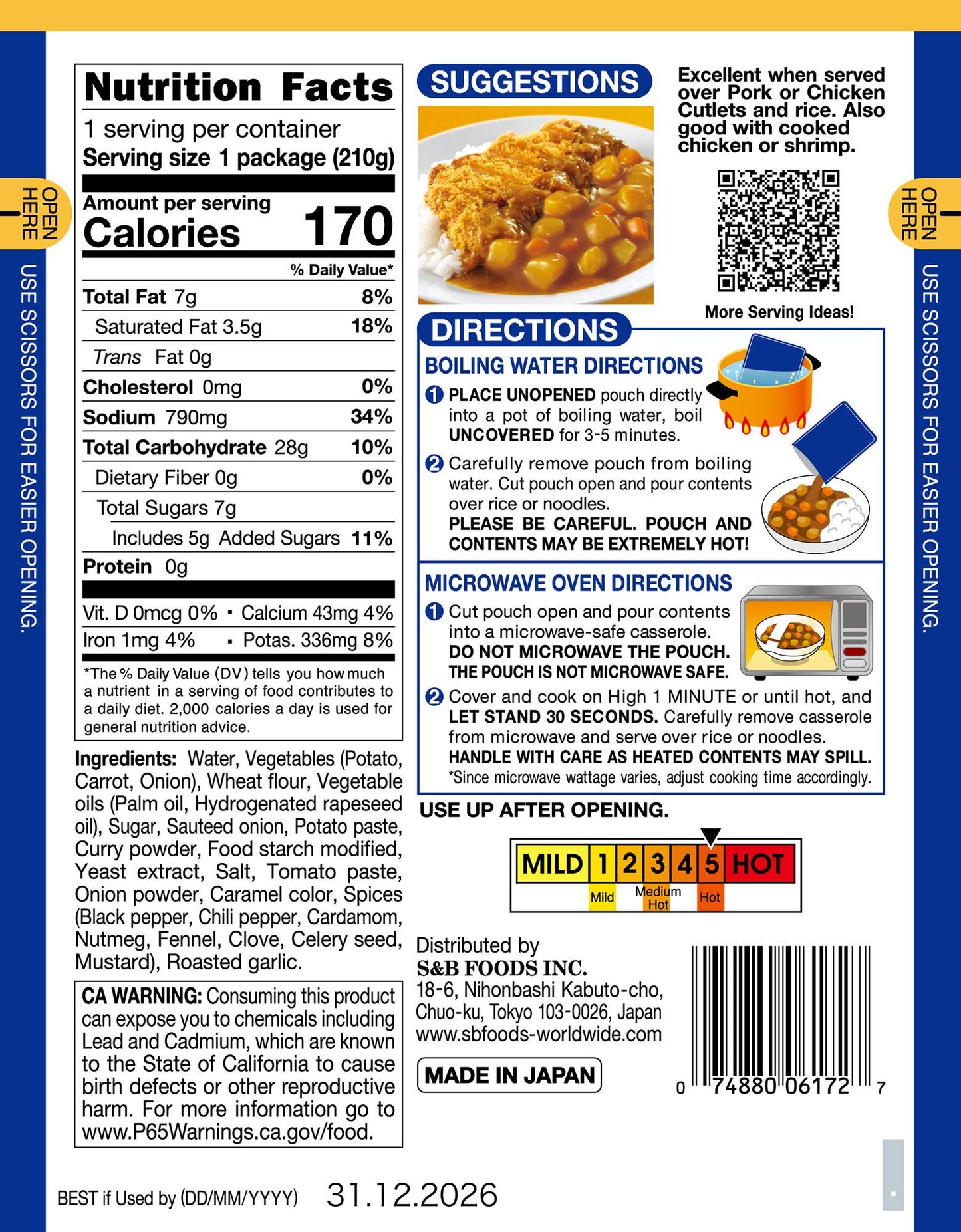 S&B Curry Sauce with Vegetable Hot back package