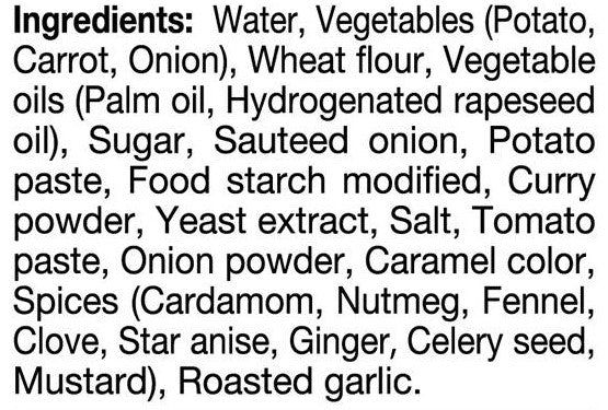 S&B Curry Sauce with Vegetables Medium Hot Ingredients