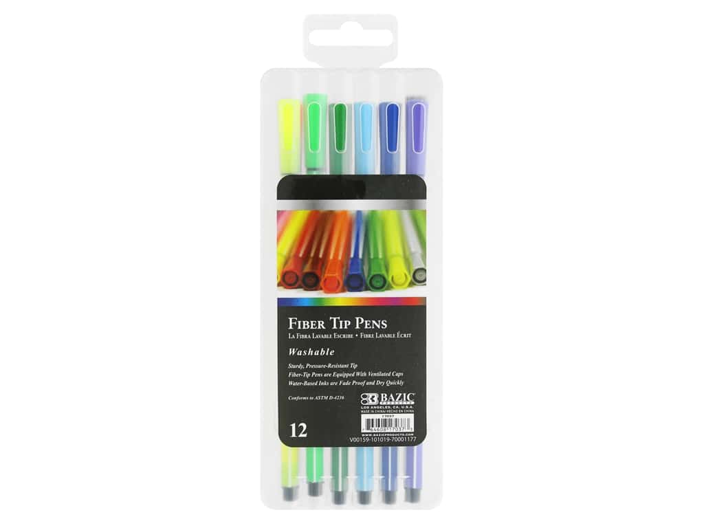 Bazic 12 Color Washable Fiber Tip Pen