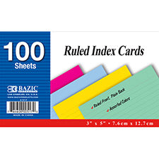 Bazic 100 Ct.3 X 5 Ruled Colored Index Card