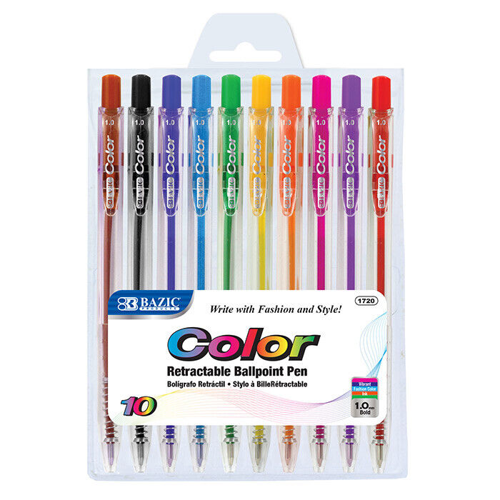 Bazic 10 Color Retractable Pen